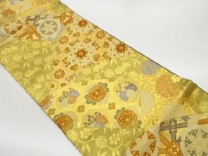 切り嵌め風蜀江文に華文・笹蔓緞子模様織出し袋帯